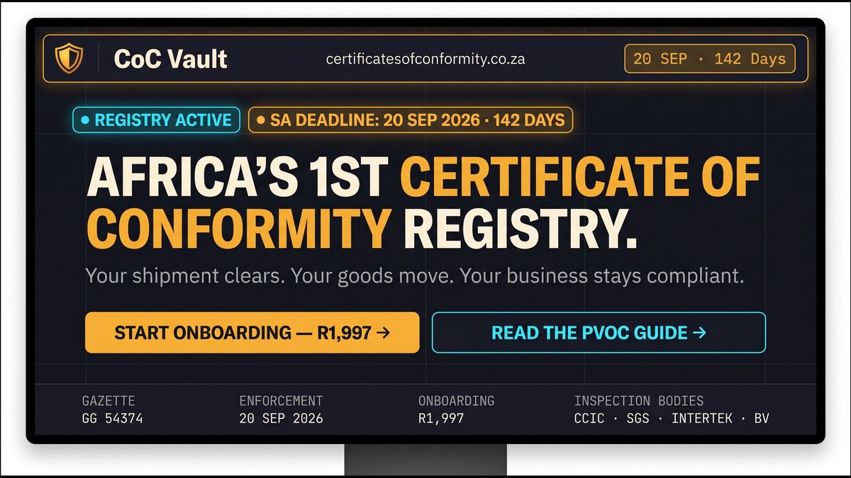 Africa's First CoC Registry Goes Live for SA's 20 September Trade Deadline