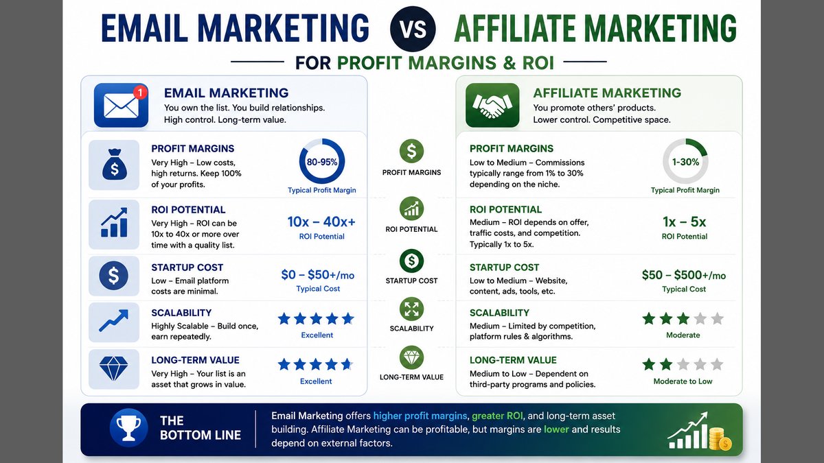 Email Marketing vs Affiliate Marketing: ROI & Profit Margin Comparison